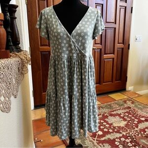 Jessica Simpson Sage Green Floral Wrap Tiered Midi Dress Size XL